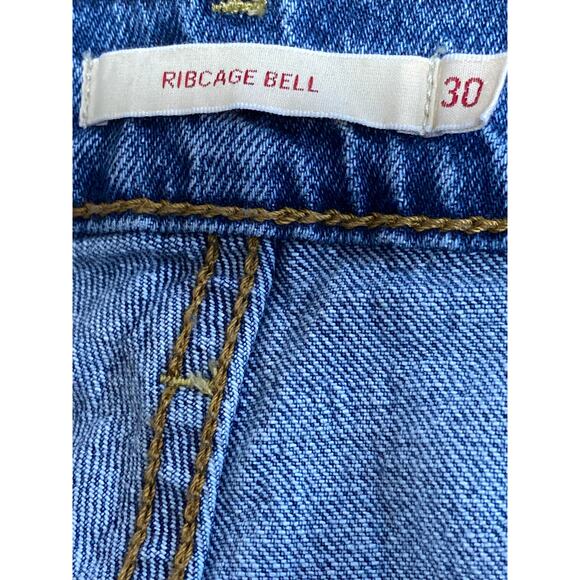 Levi's Ribcage Blue High Waisted Bell Bottom Wide Leg Baggy Denim Jeans Pants 30 - Picture 3 of 5